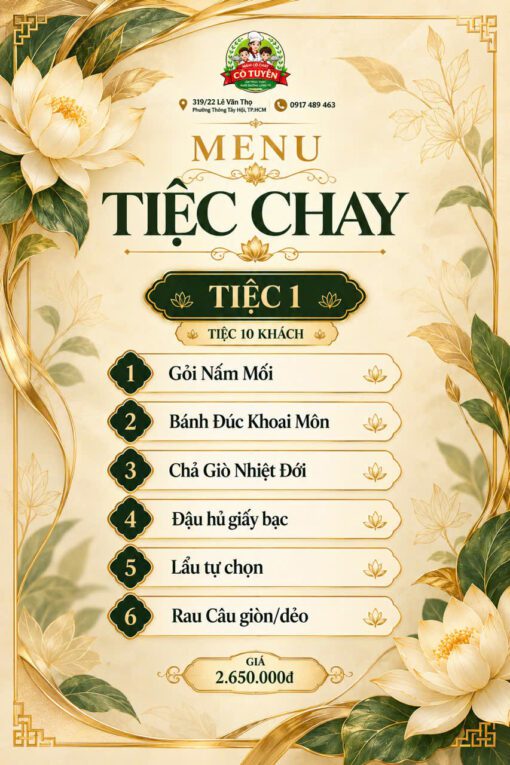 Menu Tiệc chay 1 10 khách – Mâm Cỗ Chay Cô Tuyền TP.HCM