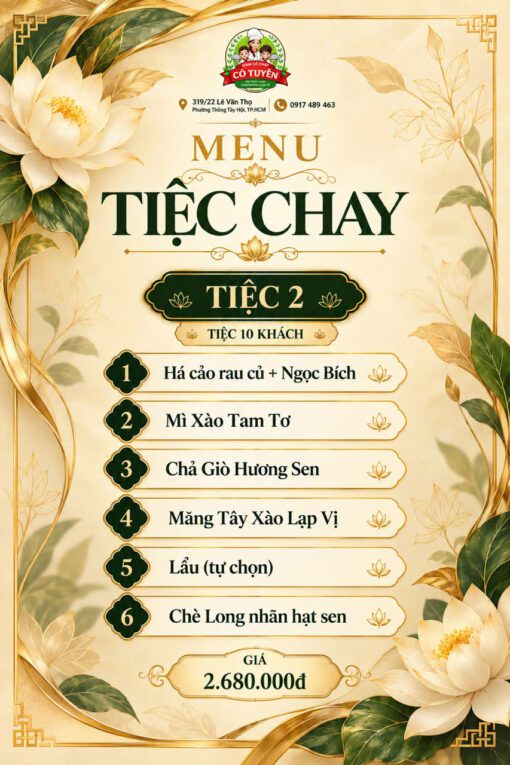 Menu Tiệc chay 2 10 khách – Mâm Cỗ Chay Cô Tuyền TP.HCM