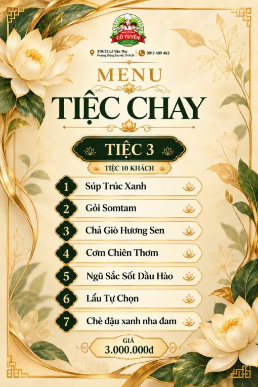 Menu Tiệc chay 3 10 khách – Mâm Cỗ Chay Cô Tuyền TP.HCM