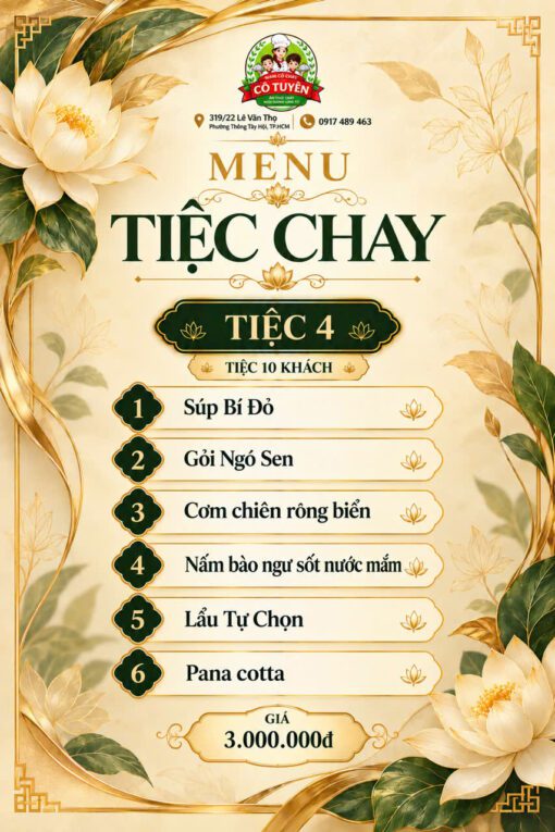 Menu Tiệc chay 4 10 khách – Mâm Cỗ Chay Cô Tuyền TP.HCM