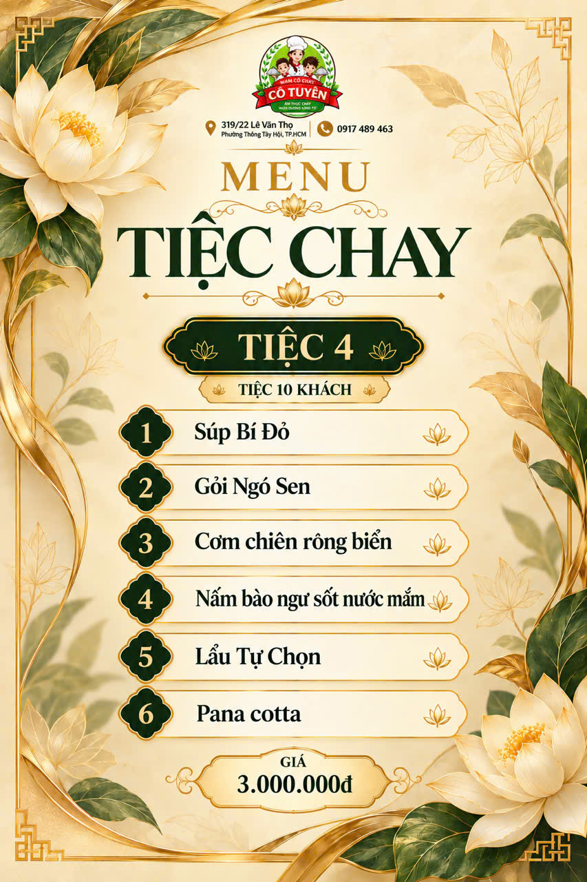 Menu Tiệc chay 4 10 khách – Mâm Cỗ Chay Cô Tuyền TP.HCM