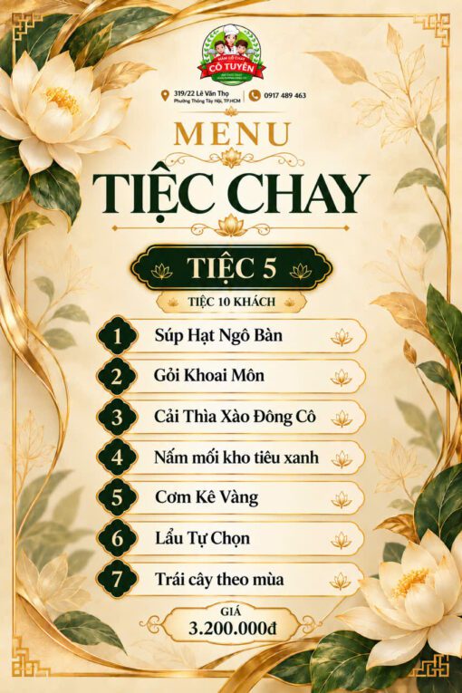 Menu Tiệc chay 5 10 khách – Mâm Cỗ Chay Cô Tuyền TP.HCM