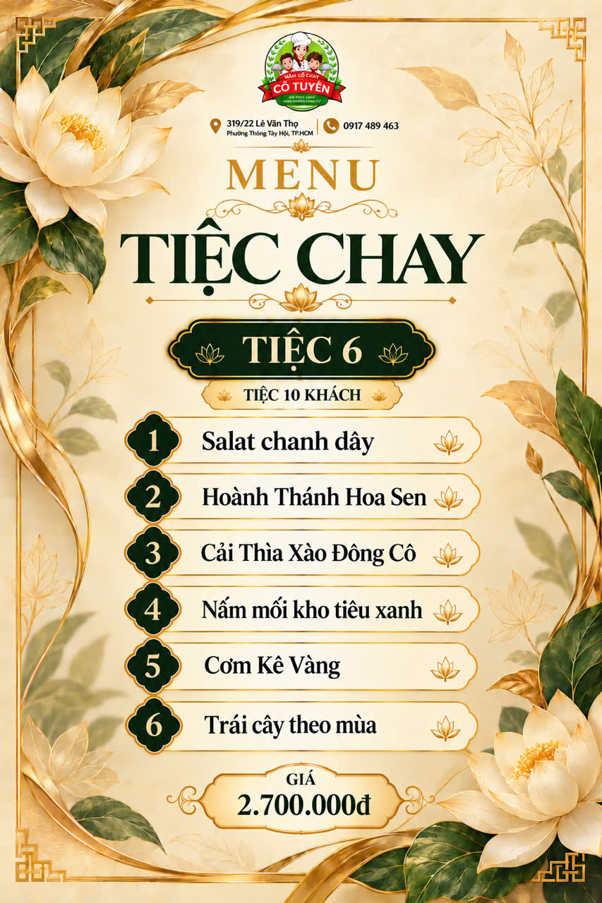Menu Tiệc chay 6 10 khách – Mâm Cỗ Chay Cô Tuyền TP.HCM