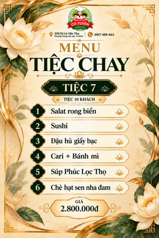 Menu Tiệc chay 7 10 khách – Mâm Cỗ Chay Cô Tuyền TP.HCM