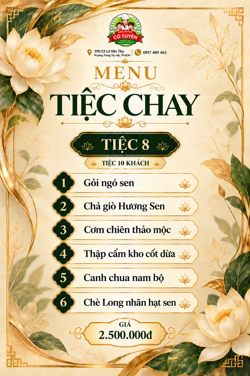 Menu Tiệc chay 8 10 khách – Mâm Cỗ Chay Cô Tuyền TP.HCM