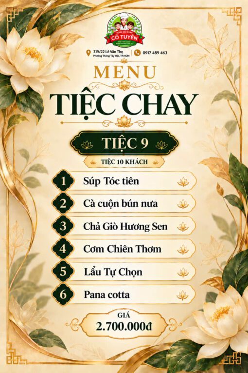 Menu Tiệc chay 9 10 khách – Mâm Cỗ Chay Cô Tuyền TP.HCM